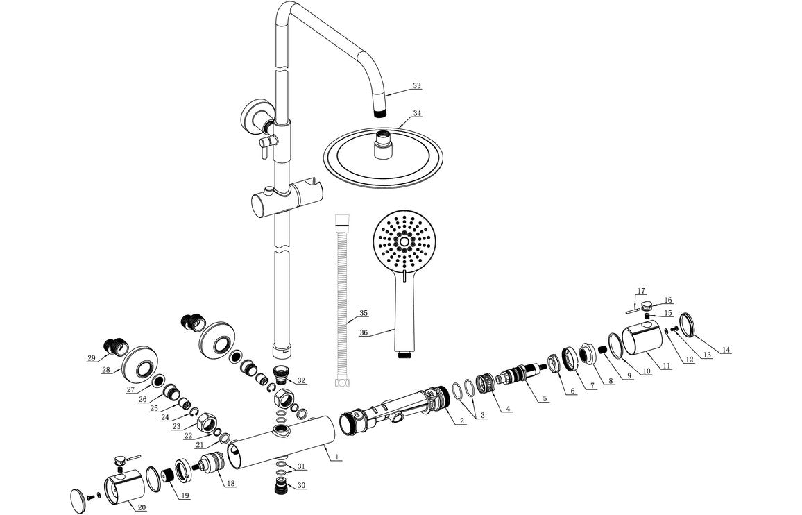 LustraRain Cool-Touch Thermostatic Mixer Shower w/Riser & Overhead Kit - Chrome