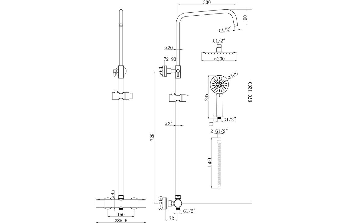 LustraRain Cool-Touch Thermostatic Mixer Shower w/Riser & Overhead Kit - Chrome