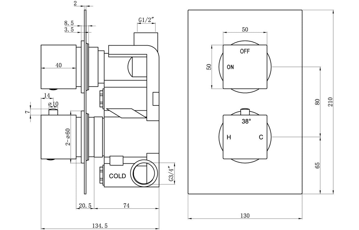 ZenMist Thermostatic Single Outlet Twin Shower Valve - Chrome