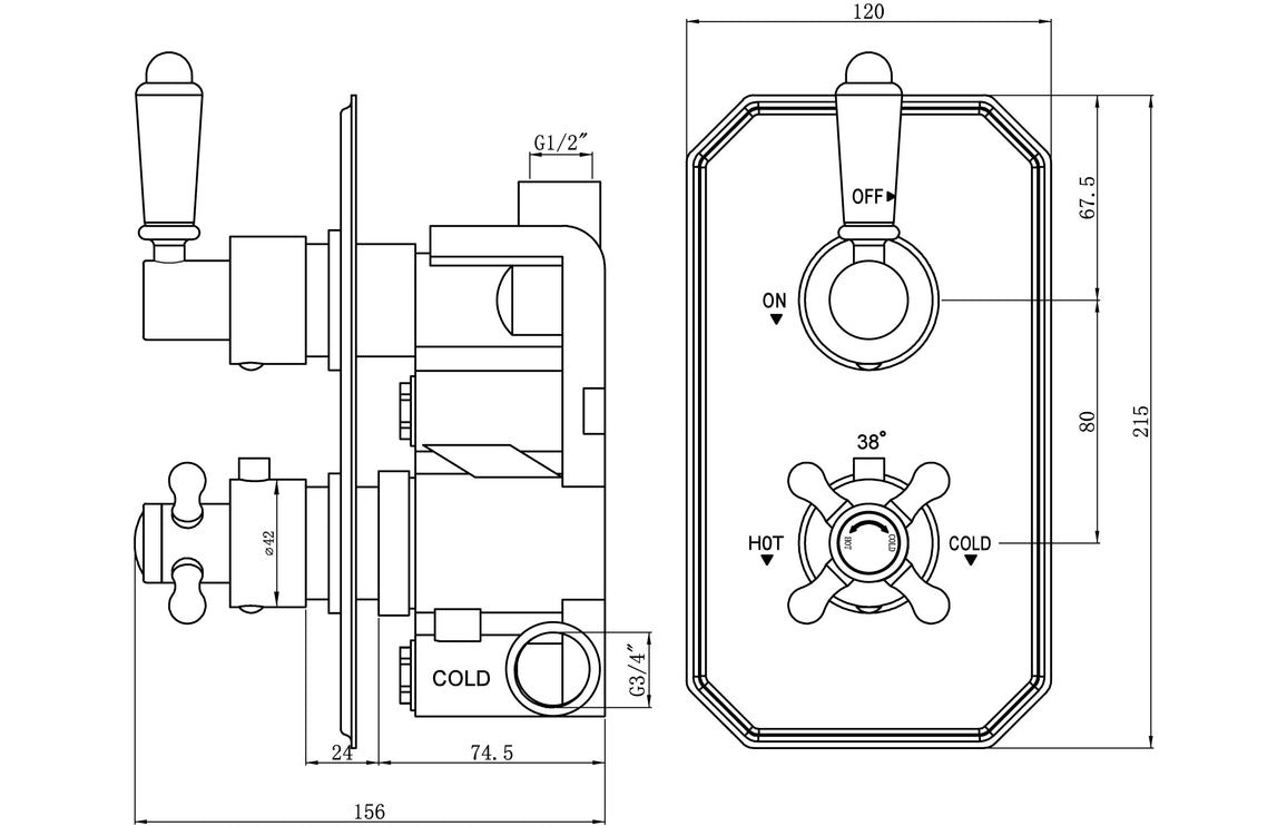 CrystalFlow Traditional Lever Thermostatic Single Outlet Shower Valve - Chrome