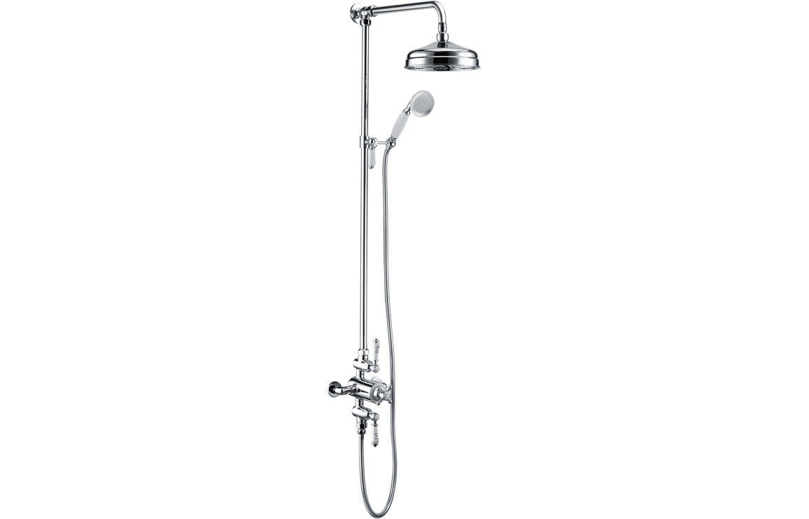 CrystalFlow Traditional Exposed Two Outlet Shower Valve w/Riser Kit & Overhead - Chrome