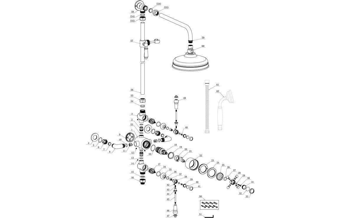 CrystalFlow Traditional Exposed Two Outlet Shower Valve w/Riser Kit & Overhead - Chrome