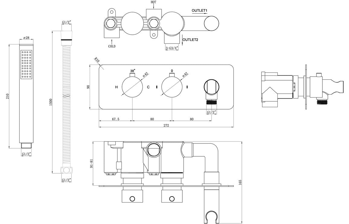 AquaPulse Shower Pack One - Two Outlet Twin Shower Valve w/Handset & ABS Overhead - Chrome