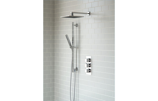 ZenMist Shower Pack Three - Two Outlet Triple Shower Valve w/Riser & Overhead Kit - Chrome