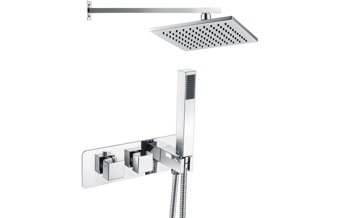 RainSphere Shower Pack One - Two Outlet Twin Shower Valve w/Handset & ABS Overhead - Chrome