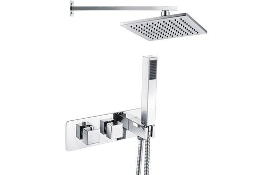 RainSphere Shower Pack One - Two Outlet Twin Shower Valve w/Handset & ABS Overhead - Chrome