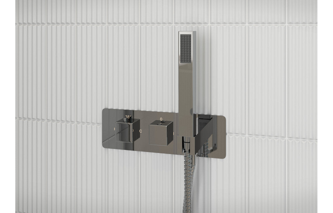 RainSphere Shower Pack Two - Two Outlet Twin Shower Valve w/Handset & Brass Overhead - Chrome