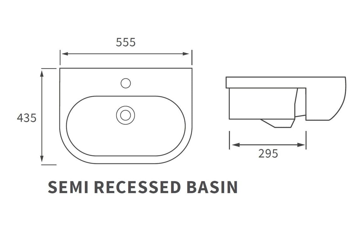 VividStream 555x435mm 1TH Semi Recessed Basin