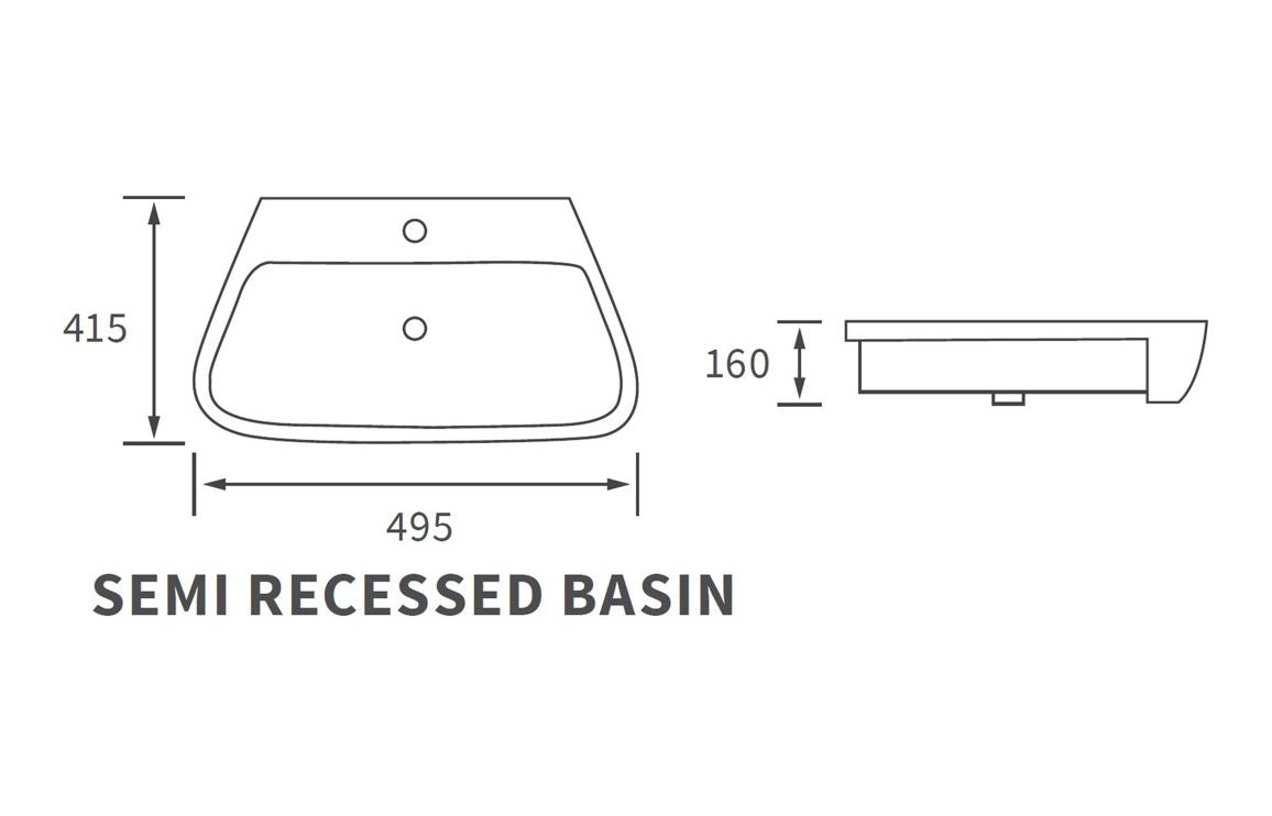 BlissSink 495x415mm 1TH Semi Recessed Basin