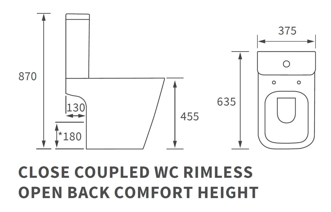 BlissSink Rimless Close Coupled Open Back Comfort Height WC & Soft Close Seat