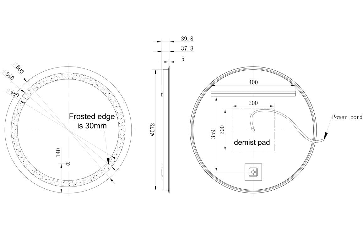 VelvetGleam 600mm Round Front-Lit LED Mirror