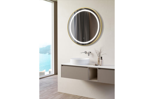 VelvetVision 600mm Round Front-Lit LED Mirror - Brushed Brass