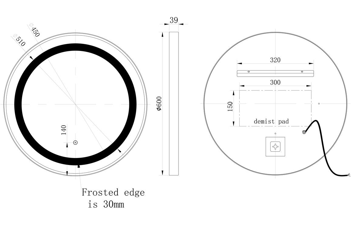 VelvetVision 600mm Round Front-Lit LED Mirror - Brushed Brass