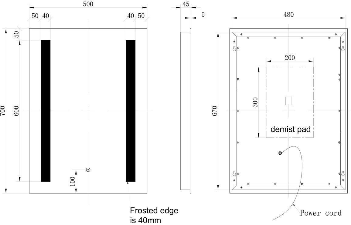 PrismView 500x700mm Rectangle Front-Lit LED Mirror