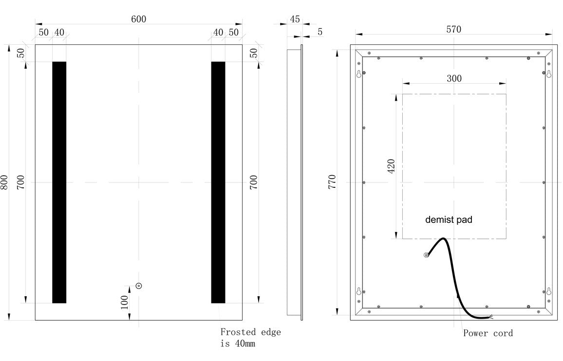 PrismView 600x800mm Rectangle Front-Lit LED Mirror
