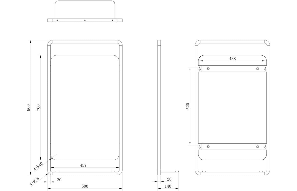 NovaView 500mm Rectangle Mirror w/Shelf