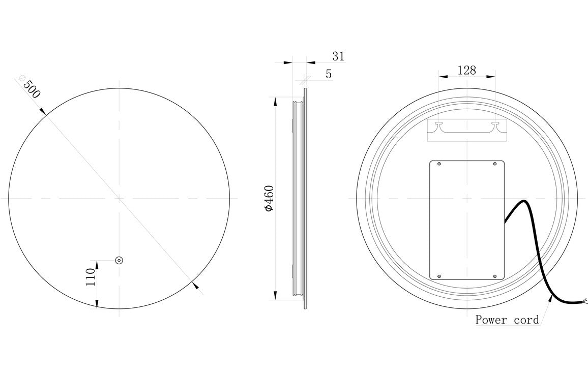 ClarityLine 500mm Round Back-Lit LED Mirror