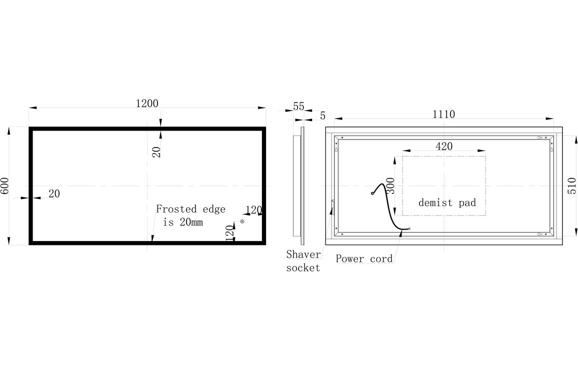 LuminousFrame 600x1200mm Rectangle Edge-Lit LED Mirror
