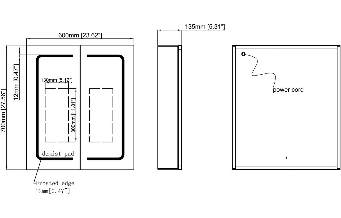 StellarShine 600mm 2 Door Front-Lit LED Mirror Cabinet