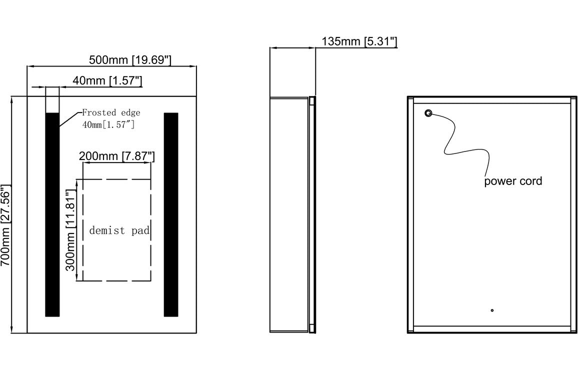 PureGleam 500mm 1 Door Front-Lit LED Mirror Cabinet