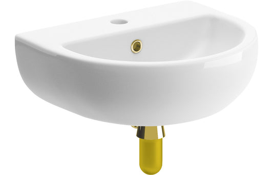 SilkenWash 450x400mm 1TH Cloakroom Basin & Brushed Brass Bottle Trap