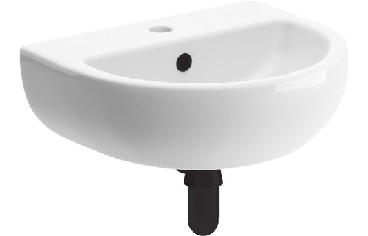 SilkenWash 450x400mm 1TH Cloakroom Basin & Black Bottle Trap