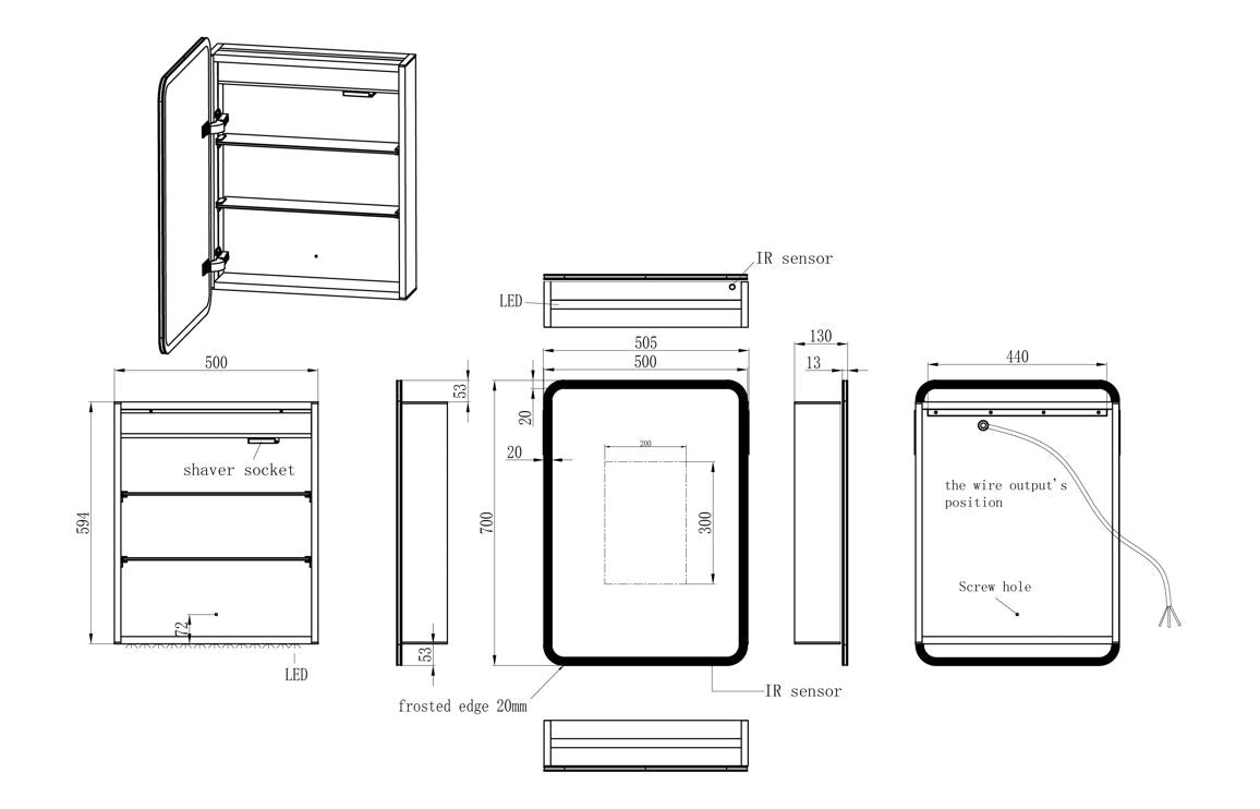 LustreView 500mm 1 Door LED Mirrored Cabinet