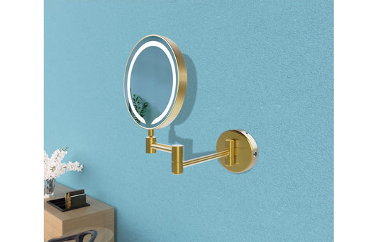 RadiantFrame Round LED Cosmetic Mirror - Brushed Brass