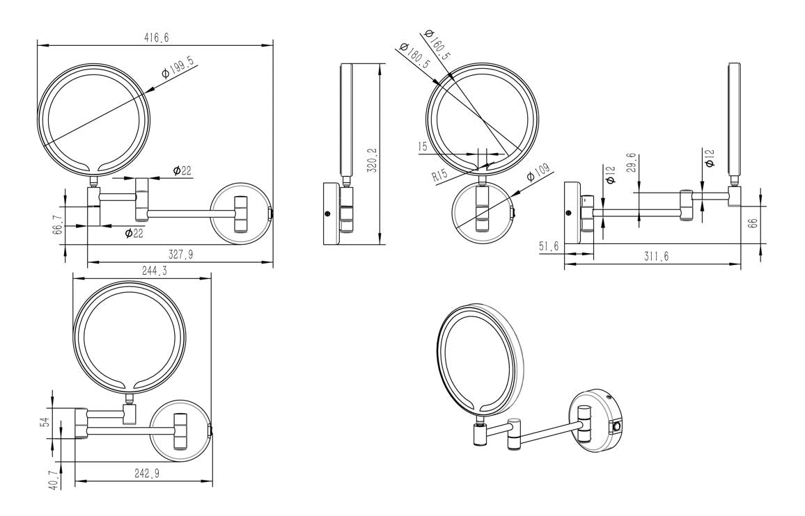RadiantFrame Round LED Cosmetic Mirror - Brushed Brass