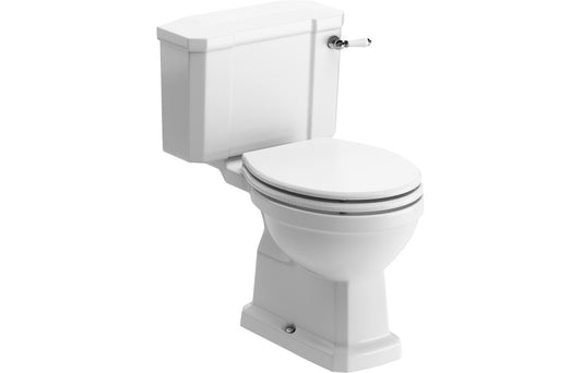 TranquilFlow Close Coupled WC & Satin White Wood Effect Seat w/Brushed Brass Finishes