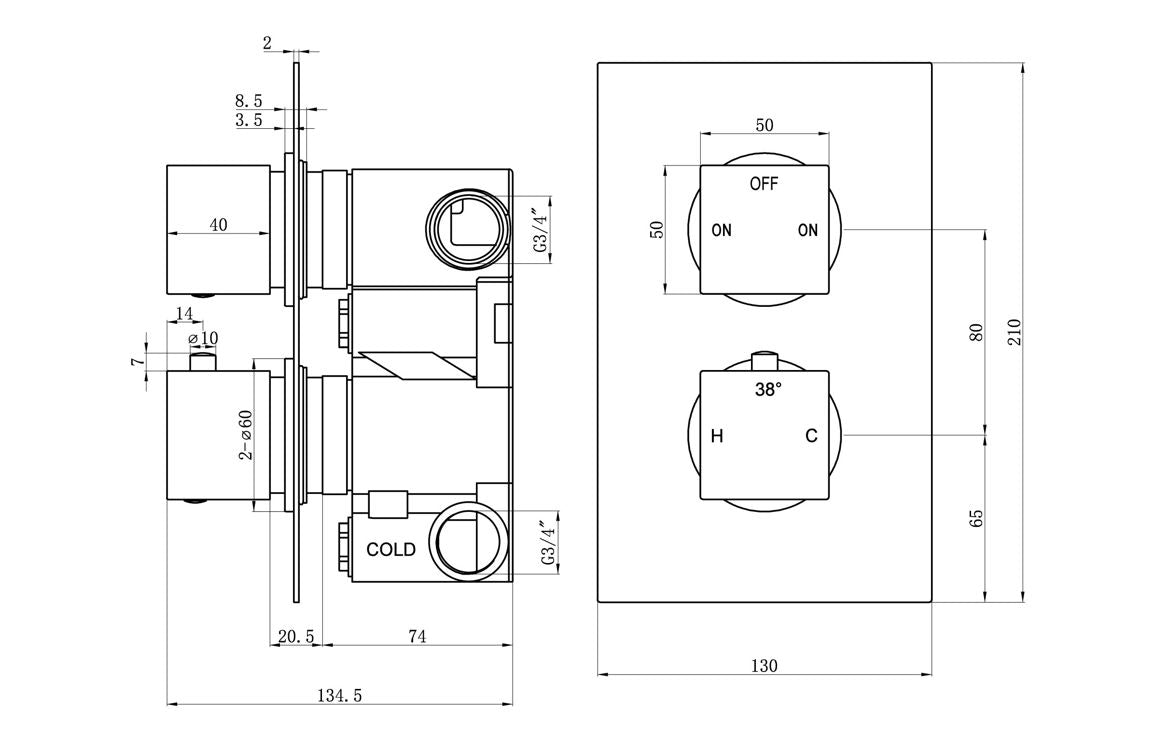 ZenMist Thermostatic Two Outlet Twin Shower Valve - Brushed Brass