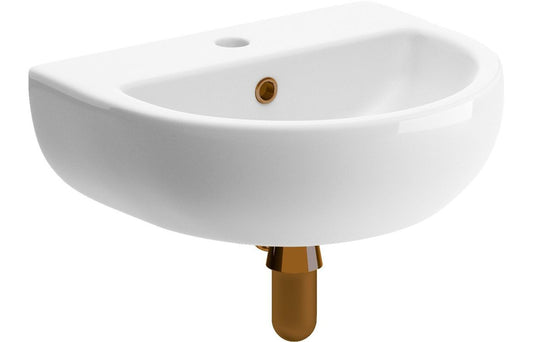 SilkenWash 450x400mm 1TH Cloakroom Basin & Brushed Bronze Bottle Trap