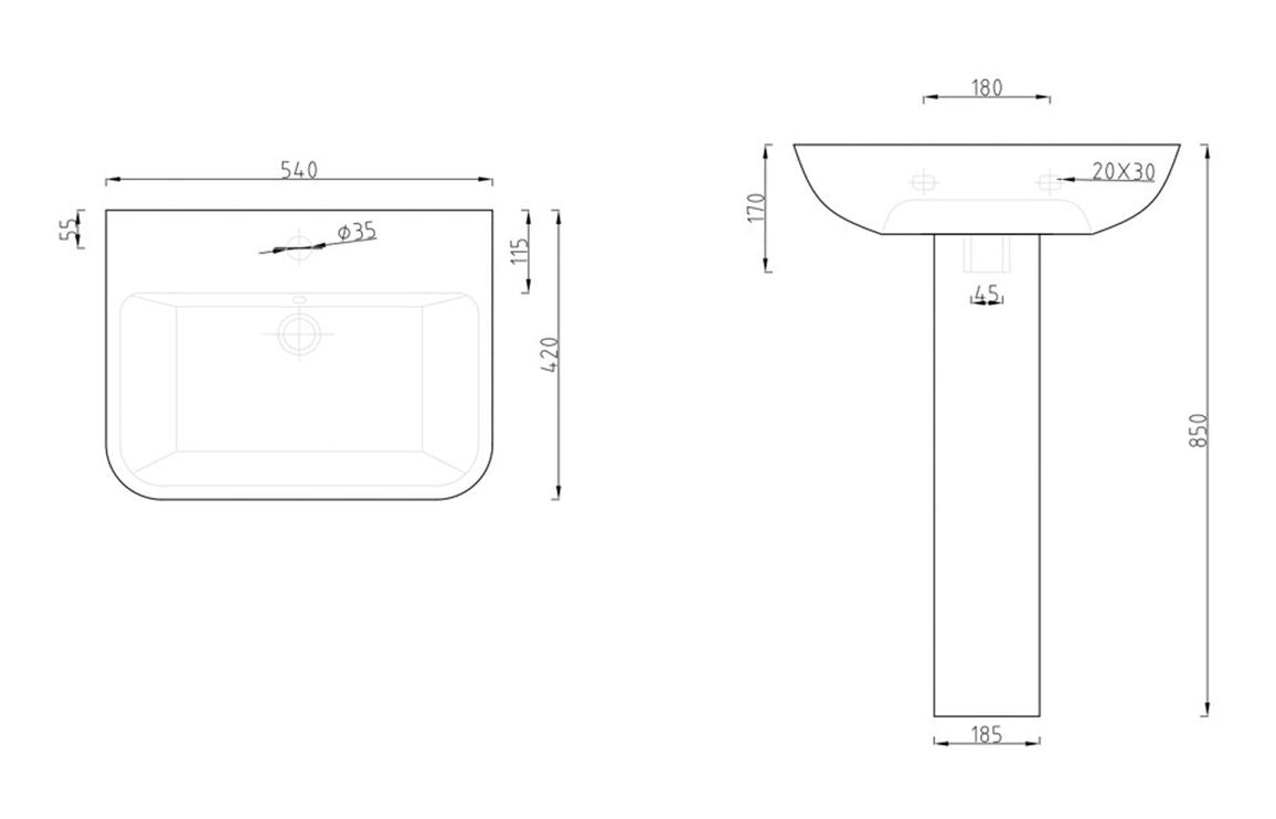 AquaLuxe 1TH Basin & Full Pedestal