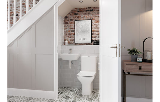 LustraBowl Rimless Comfort Height Close Coupled Open Back WC & Slim Soft Close Seat