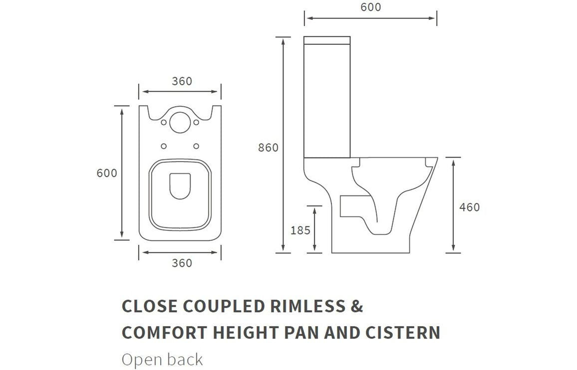 LustraBowl Rimless Comfort Height Close Coupled Open Back WC & Slim Soft Close Seat