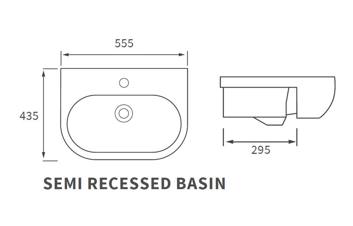 CrystalWash 555x435mm 1TH Semi Recessed Basin