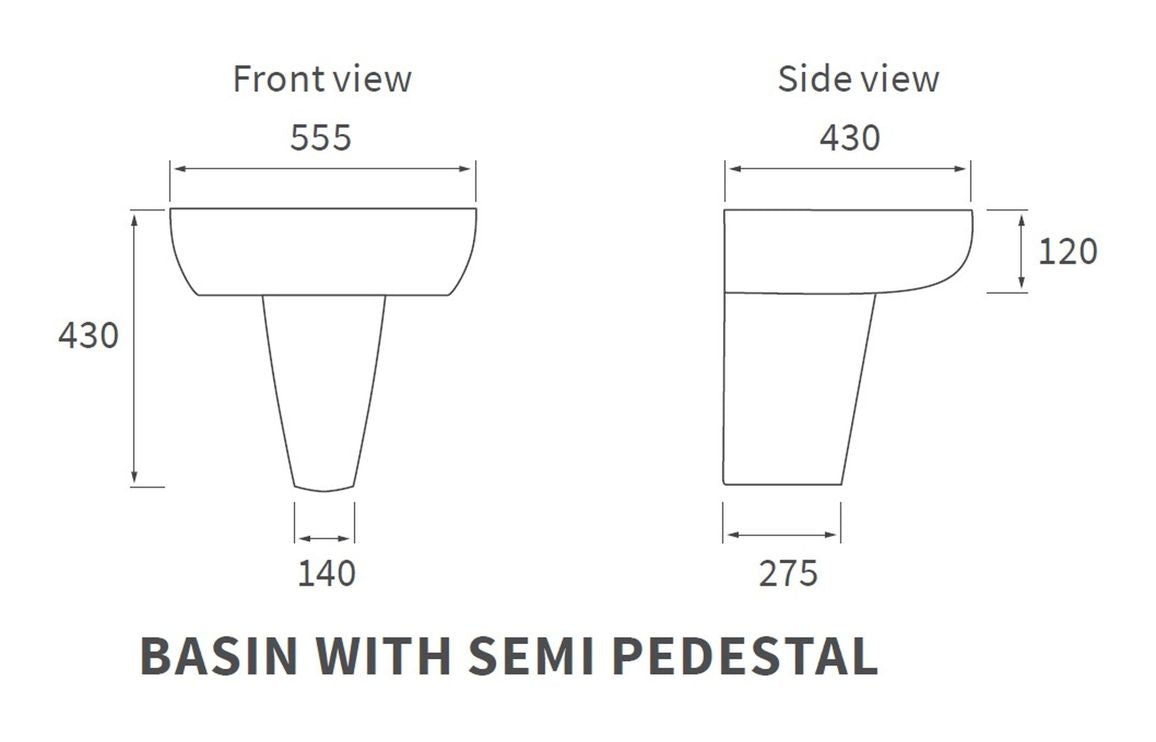 CrystalWash 555x430mm 1TH Basin & Semi Pedestal