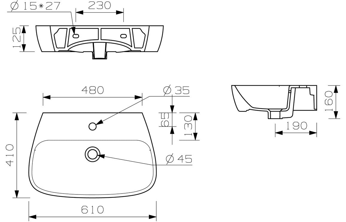 BlissSink 600x400mm 1TH Basin & Full Pedestal