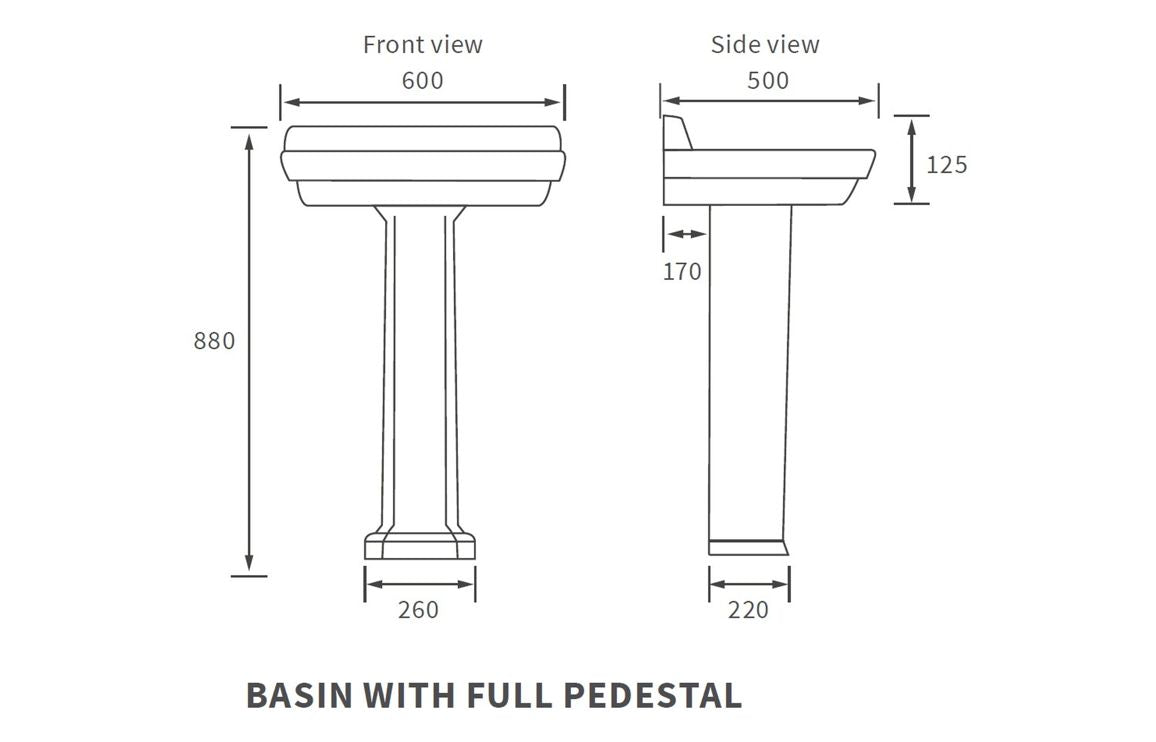 TranquilFlow 600x500mm 1TH Basin & Full Pedestal