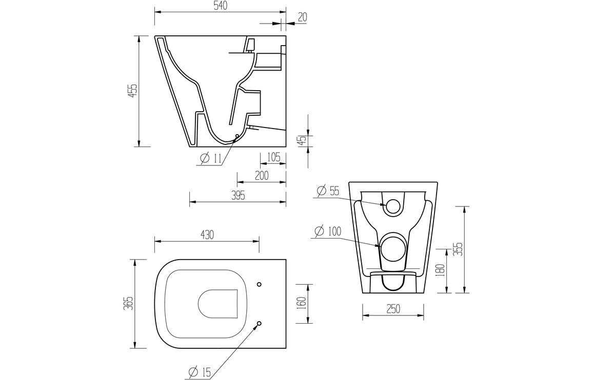 BlissSink Rimless Back To Wall Comfort Height WC & Soft Close Seat