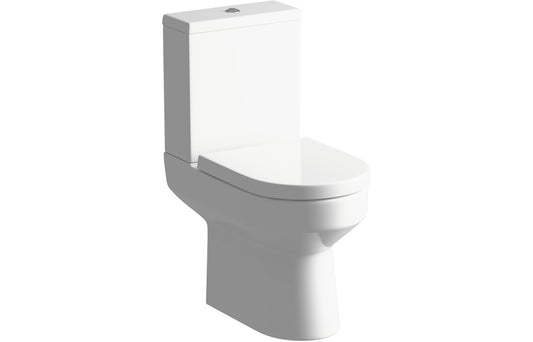 PrismFlow Rimless Close Coupled Open Back WC & Soft Close Seat