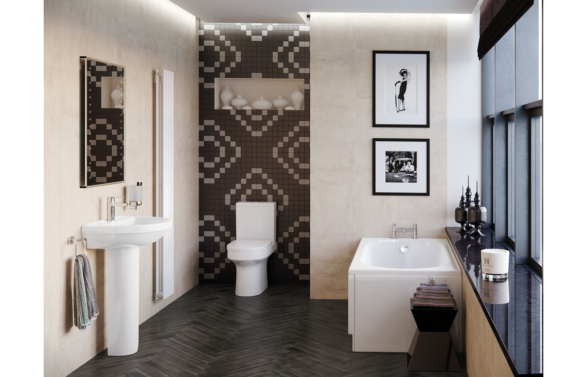PrismFlow Rimless Close Coupled Open Back WC & Soft Close Seat