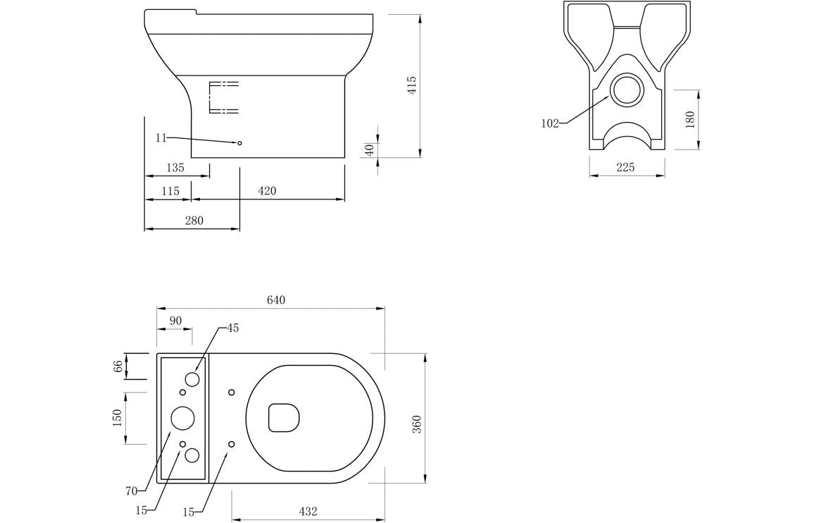 PrismFlow Rimless Close Coupled Open Back WC & Soft Close Seat