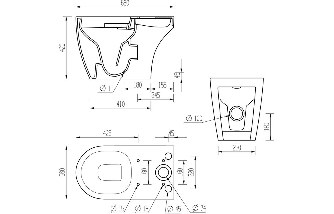 CrystalWash Rimless Close Coupled Open Back WC & Soft Close Seat