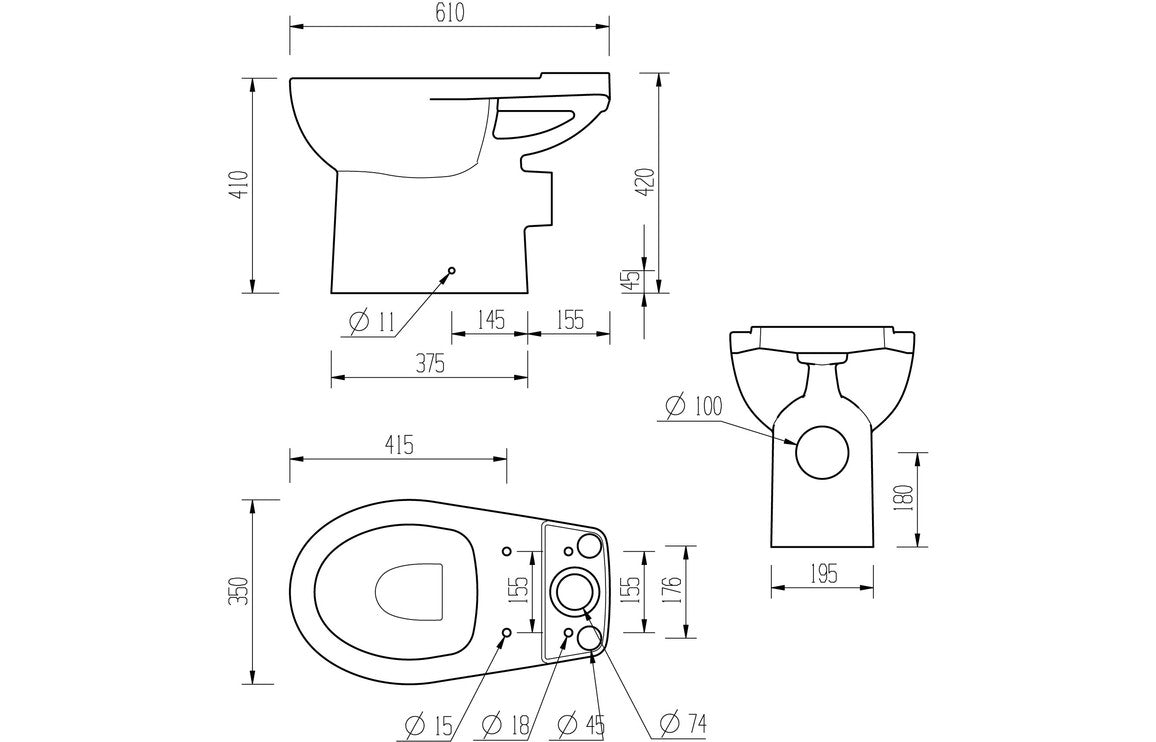 EternaWash Rimless Close Coupled Open Back WC & Soft Close Seat